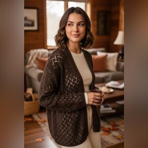 Woolrich xl Brown Open-Knit Women's Sweater